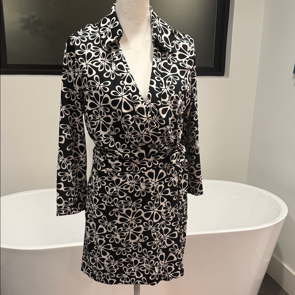 DVF Black & White Floral Wrap Romper